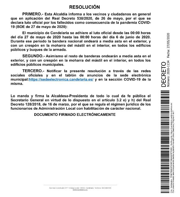 Resolución luto 27 de mayo